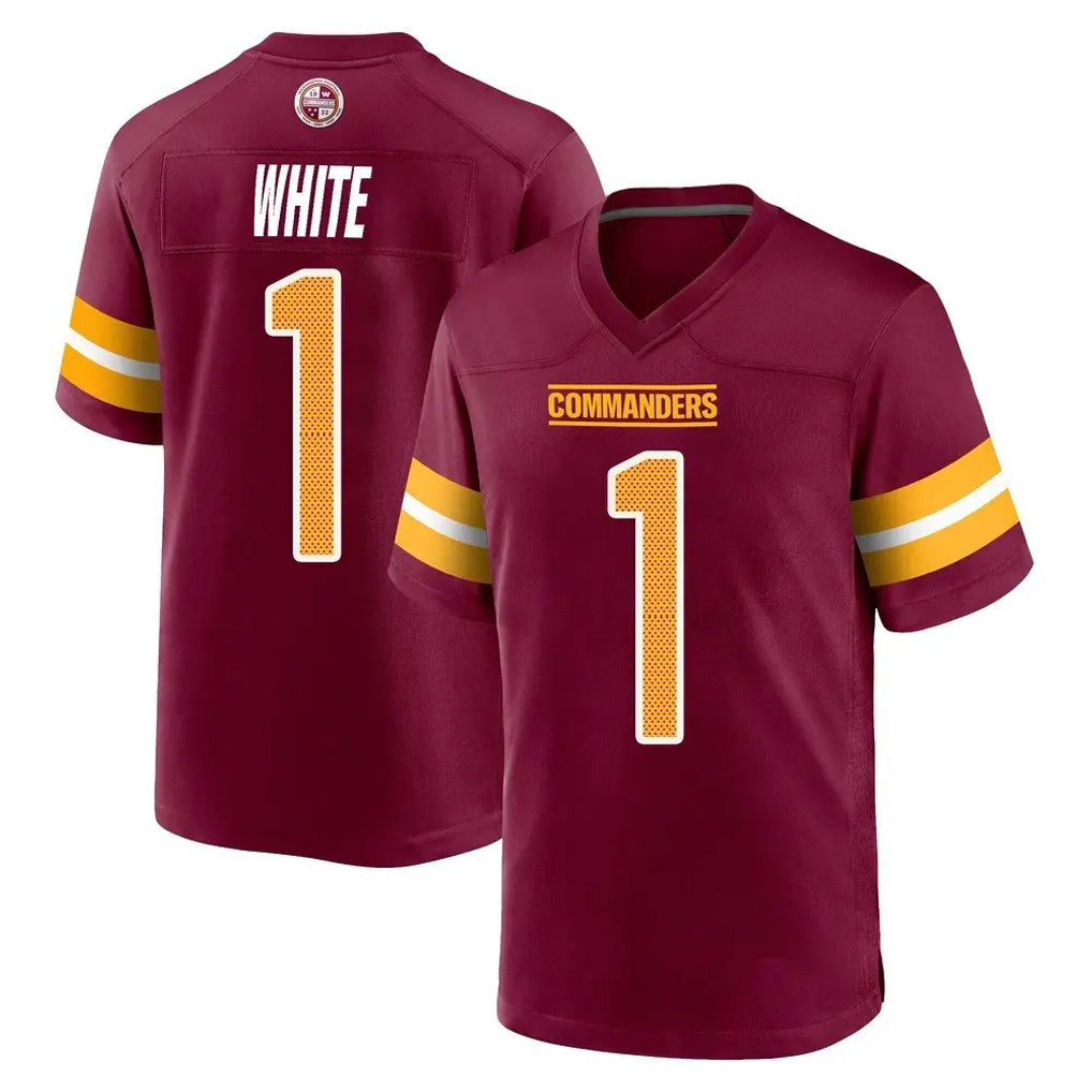 W.Commanders #1 Rachaad White Player Burgundy Home Game Edoa Stitched Jerseys