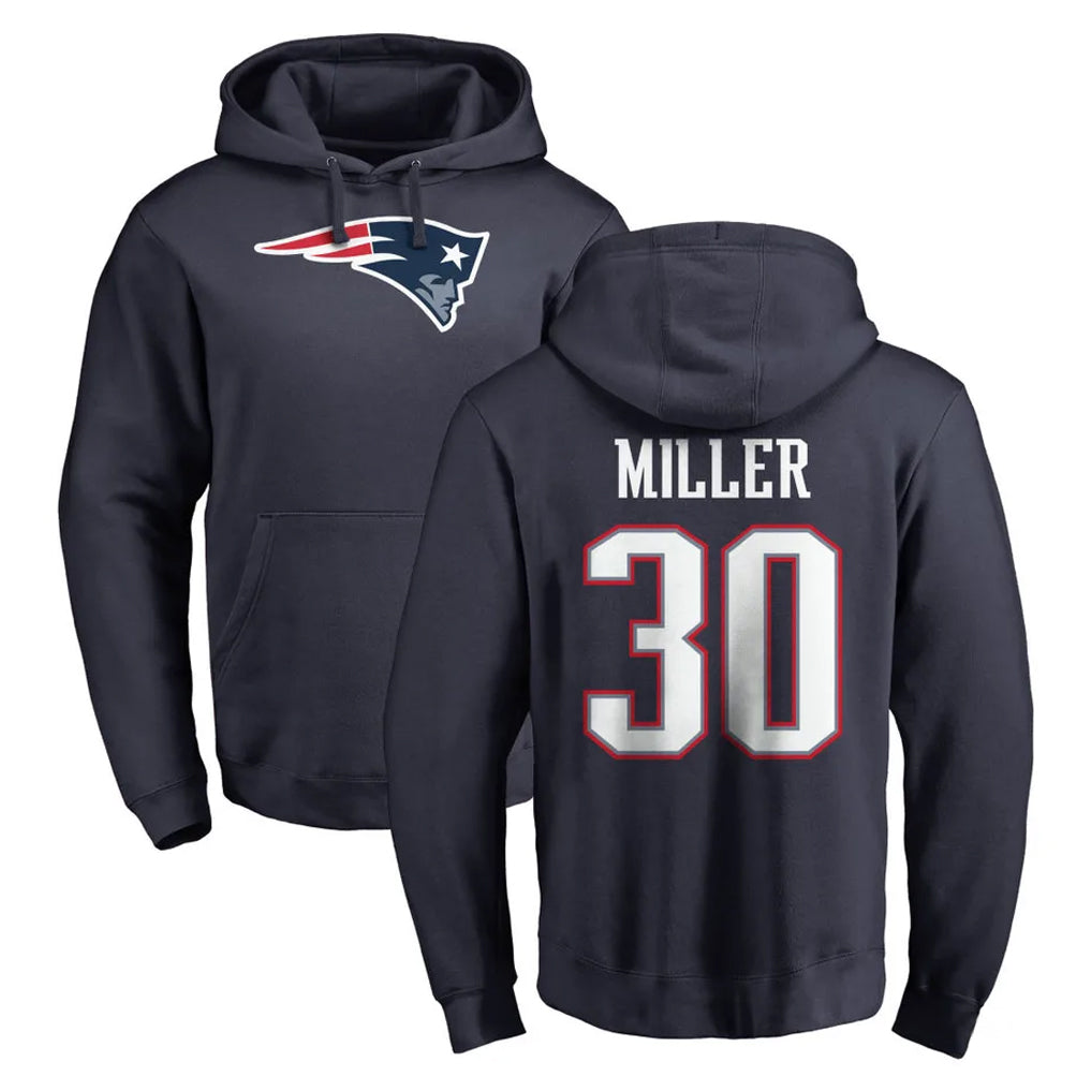 NE.Patriots #30 Jam Miller Player Navy LOGO Pullover Hoodies Home Game Edoa Stitched Jerseys