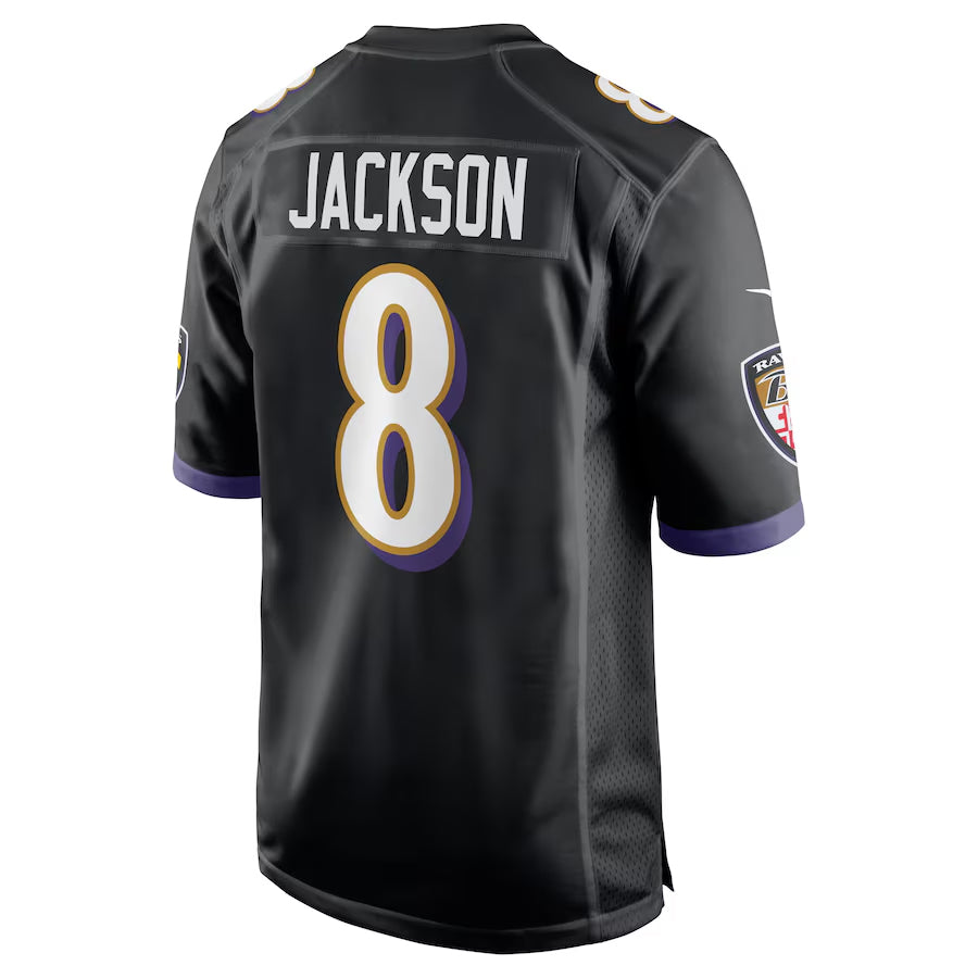 B.Ravens #8 Lamar Jackson Player Black Alternate Home Game Edoa Stitched Jerseys