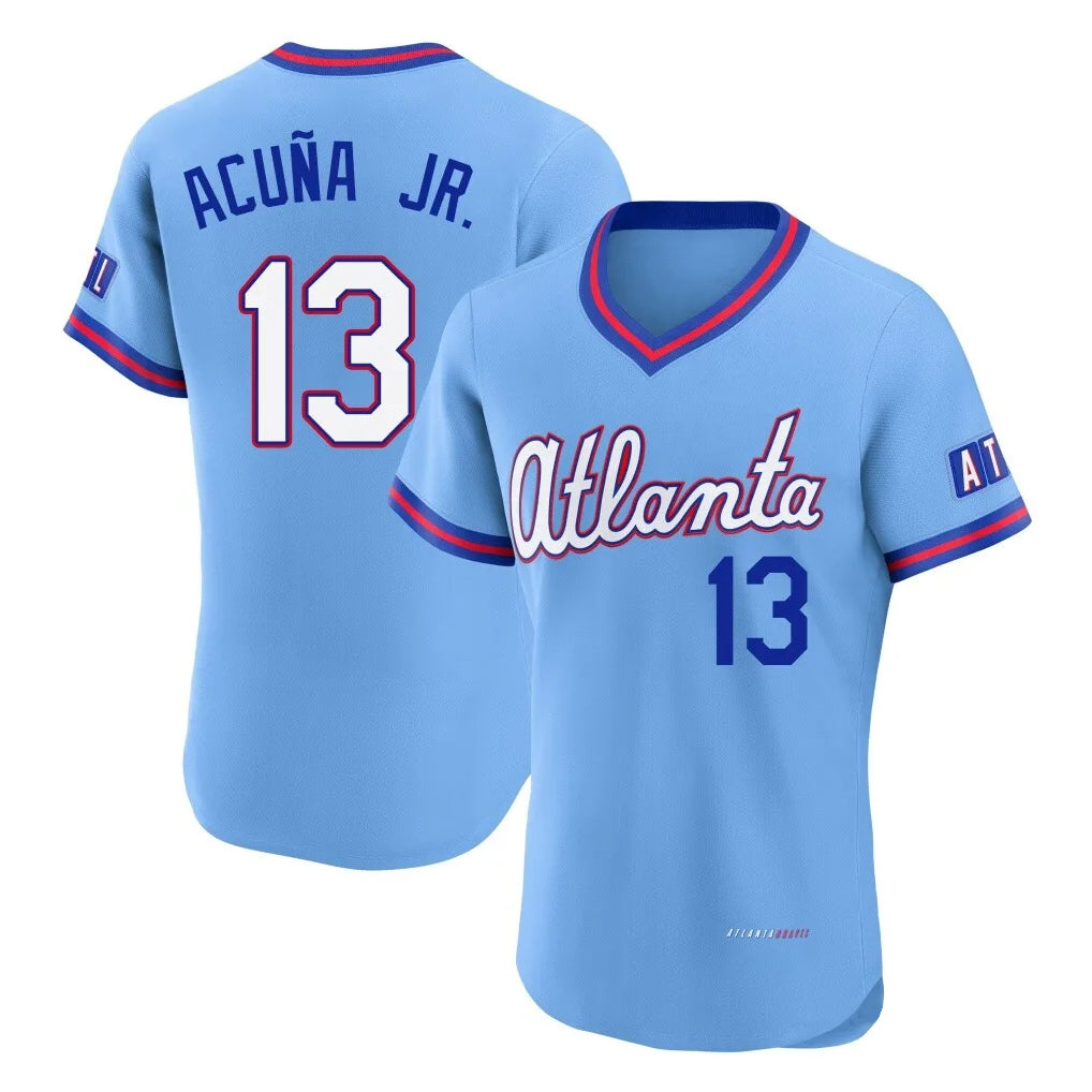 A.Braves #13 Ronald Acuna Jr Player Powder Blue 2026 City Connect T-shirt Limited Elite Home Game Edoa Stitched Jerseys