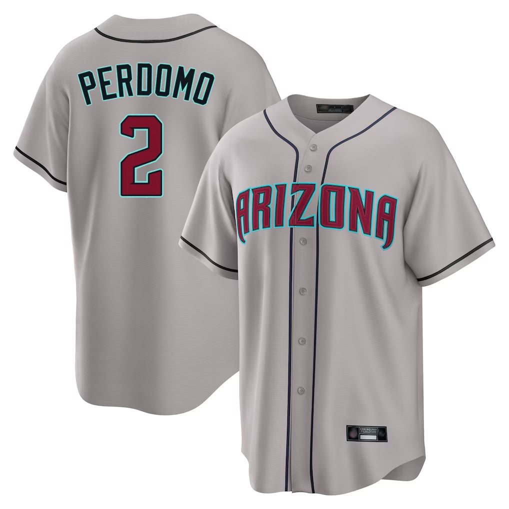 A.Diamondbacks #2 Geraldo Perdomo Player Gray Road Home Game Edoa Stitched Jerseys