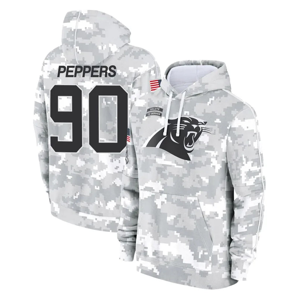 C.Panthers #90 Julius Peppers Player Arctic Camo Salute to Service Pullover Hoodies Limited Game Edoa Stitched Jerseys
