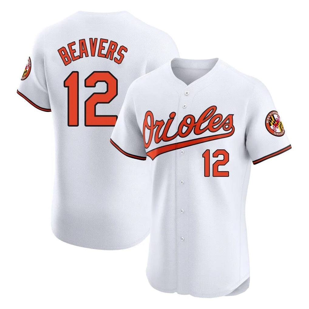 B.Orioles #12 Dylan Beavers Player White Limited Elite Home Game Edoa Stitched Jerseys