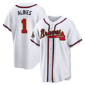 A.Braves #1 Ozzie Albies Player White Gold Home Game Edoa Stitched Jerseys