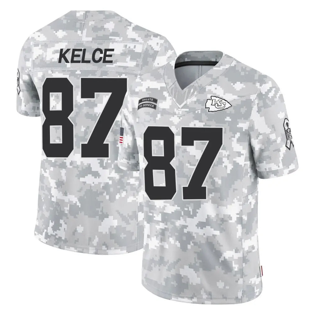 KC.Chiefs #87 Travis Kelce Player Arctic Camo Salute To Service Limited Game Edoa Stitched Jerseys