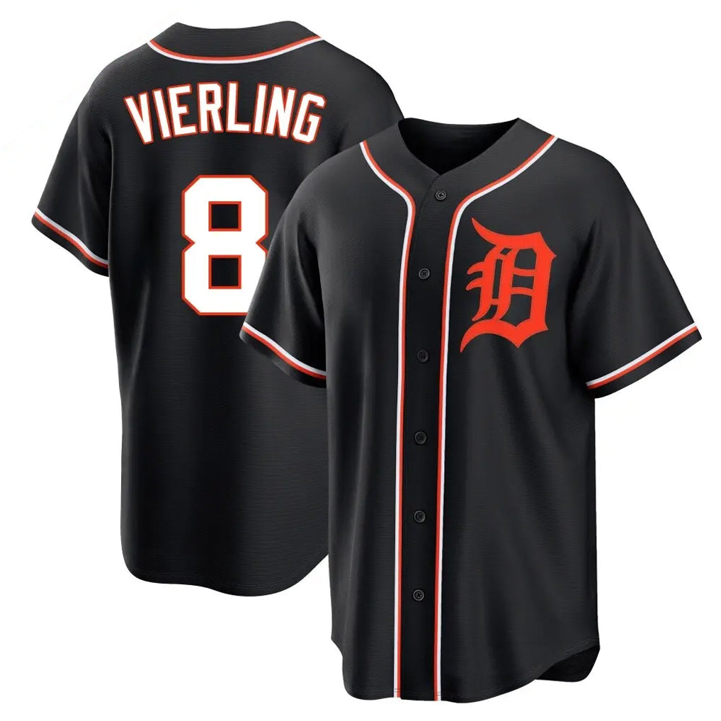 D.Tigers #8 Matt Vierling Player Black Fashion Out Home Game Edoa Stitched Jerseys