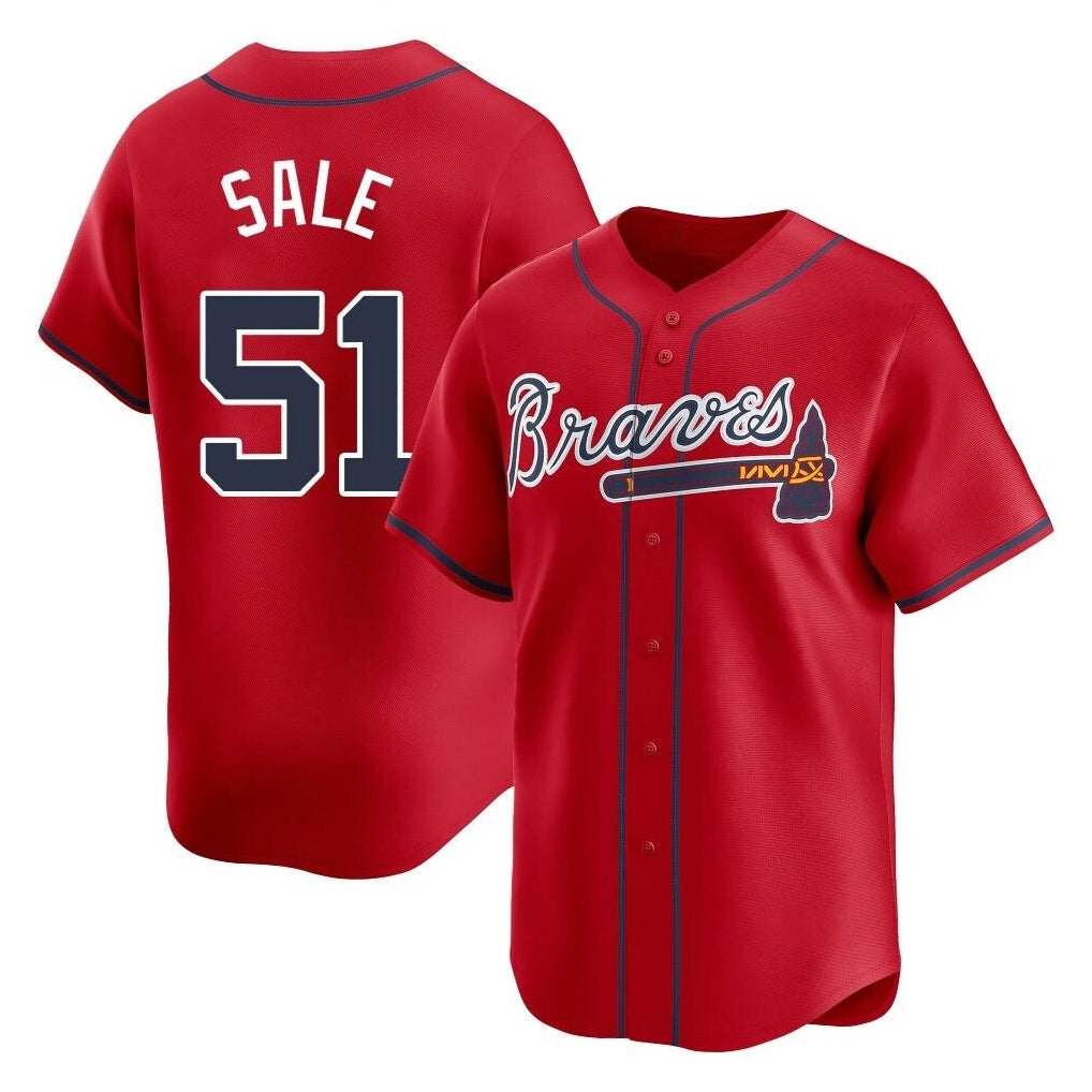 A.Braves #51 Chris Sale Player Red Limited Home Game Edoa Stitched Jerseys