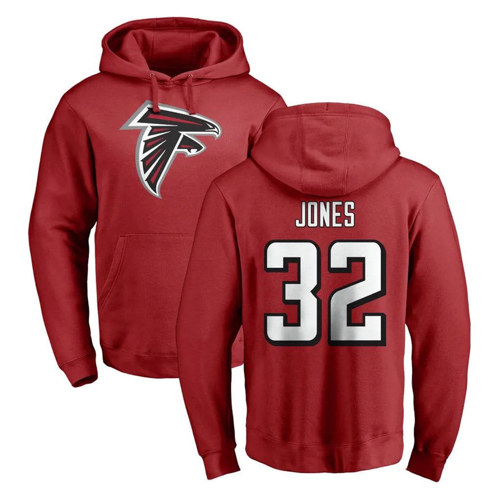 A.Falcons #32 Cash Jones Player Red Pullover Hoodies Home Game Edoa Stitched Jerseys