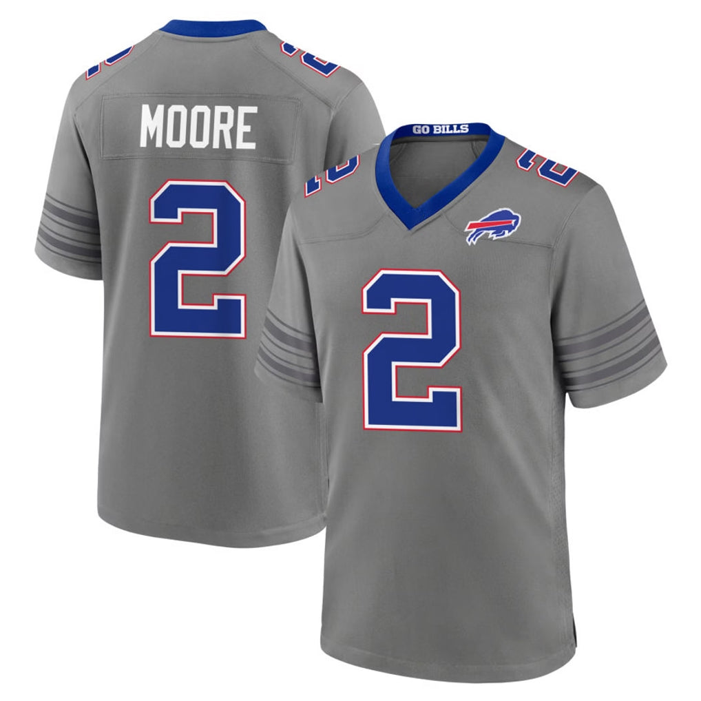 B.Bills #2 DJ Moore Player Gray Nickel City Home Game Edoa Stitched Jerseys
