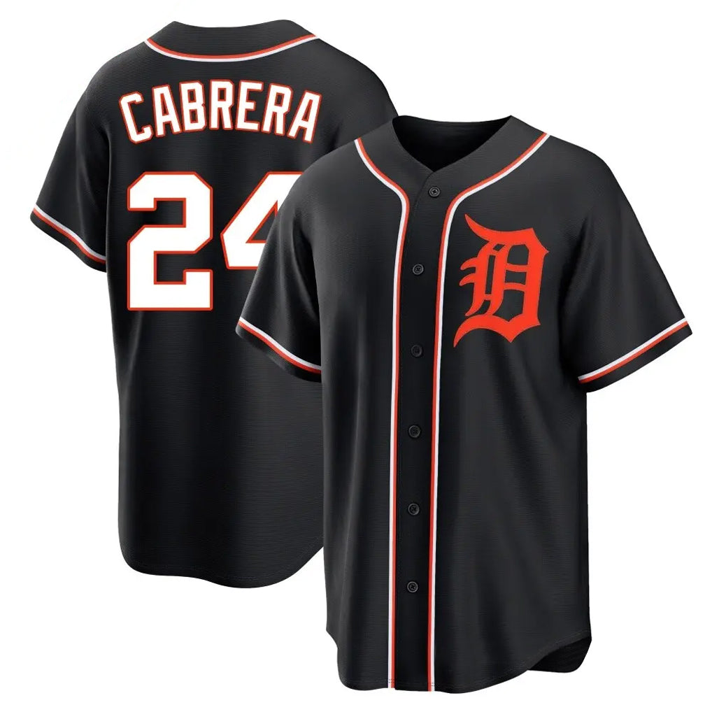 D.Tigers #24 Miguel Cabrera Player Black Fashion Out Home Game Edoa Stitched Jerseys