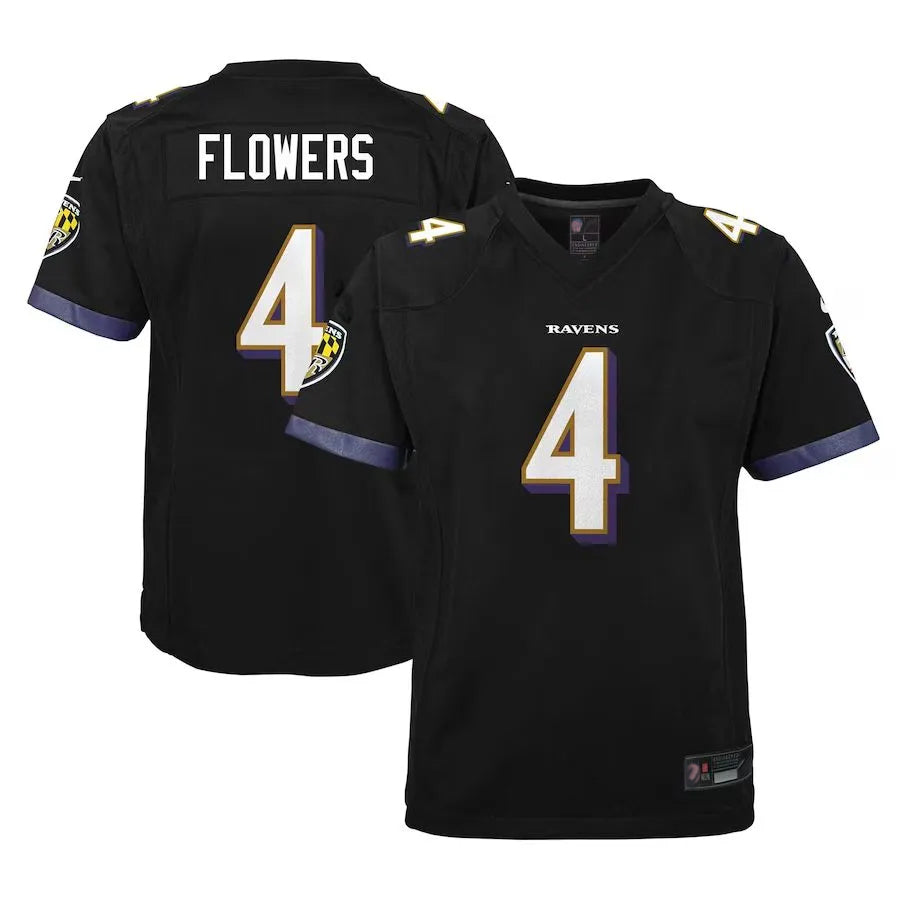 B.Ravens #4 Zay Flowers Player Black Fashion Home Game Edoa Stitched Jerseys