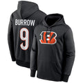 C.Bengals #9 Joe Burrow Player Black Salute to Service Pullover Hoodies Game Edoa Stitched Jerseys
