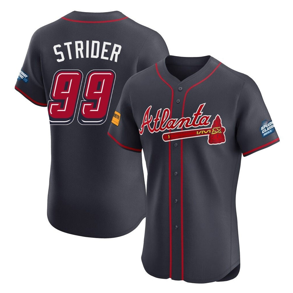 A.Braves #99 Spencer Strider Player Navy 2025 Speedway Classic Limited Elite Home Game Edoa Stitched Jerseys