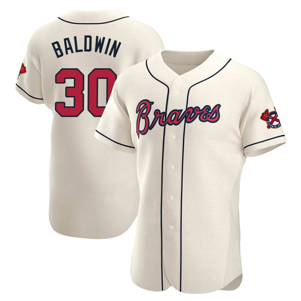 A.Braves #30 Drake Baldwin Player Cream Limited Elite Home Game Edoa Stitched Jerseys