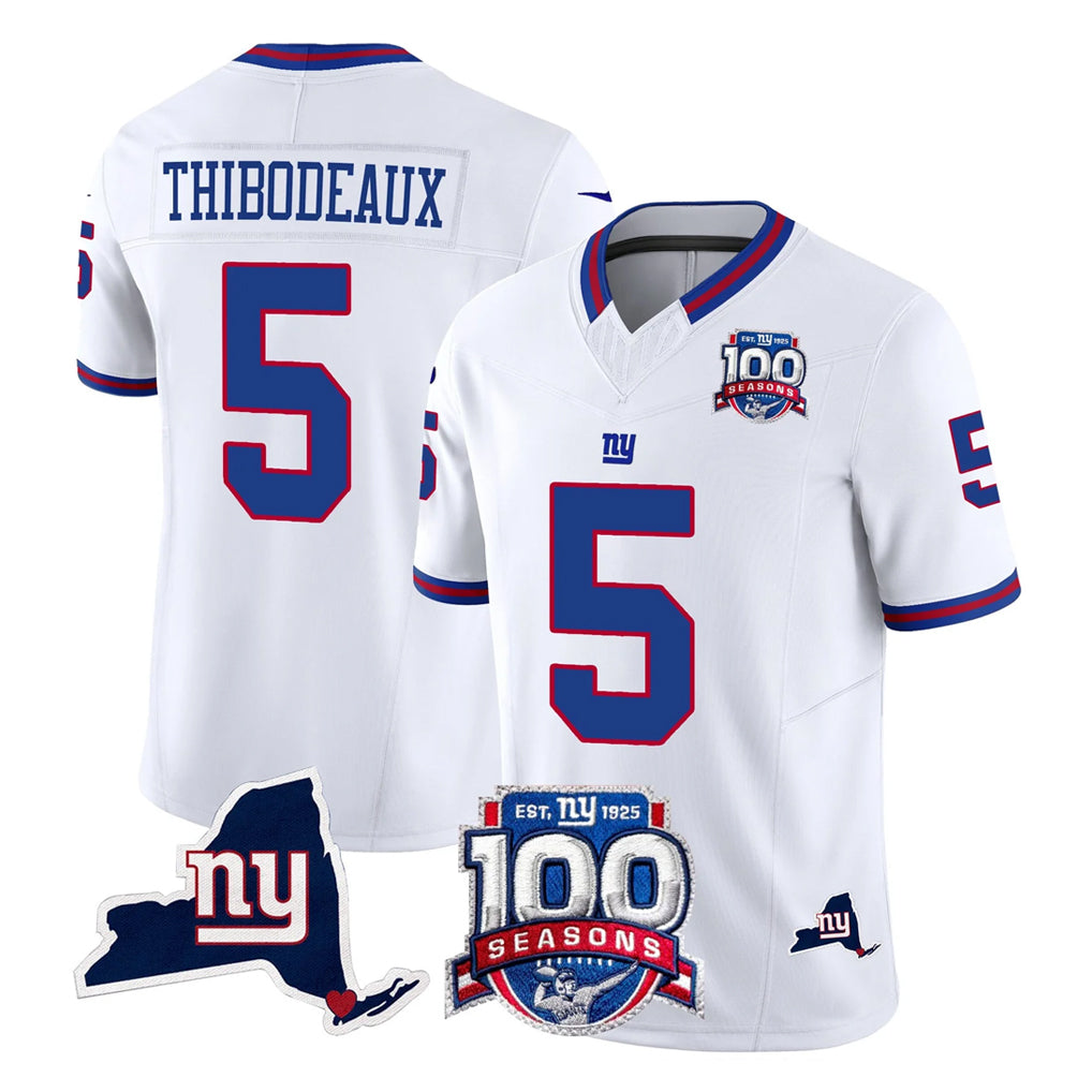 NY.Giants #5 Kayvon Thibodeaux Player White 100th Season & State Patch Vapor Limited Home Game Edoa Stitched Jerseys