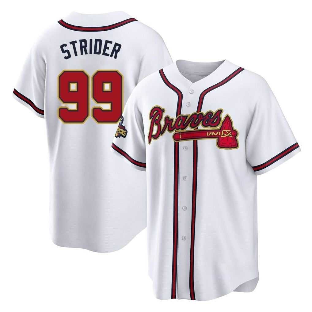 A.Braves #99 Spencer Strider Player White Gold Home Game Edoa Stitched Jerseys
