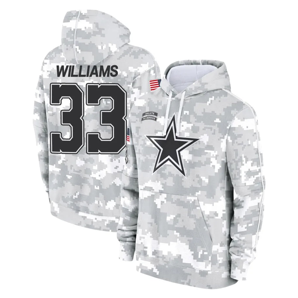 D.Cowboys #33 Javonte Williams Player Arctic Camo Salute to Service Hoodies Limited Game Edoa Stitched Jerseys