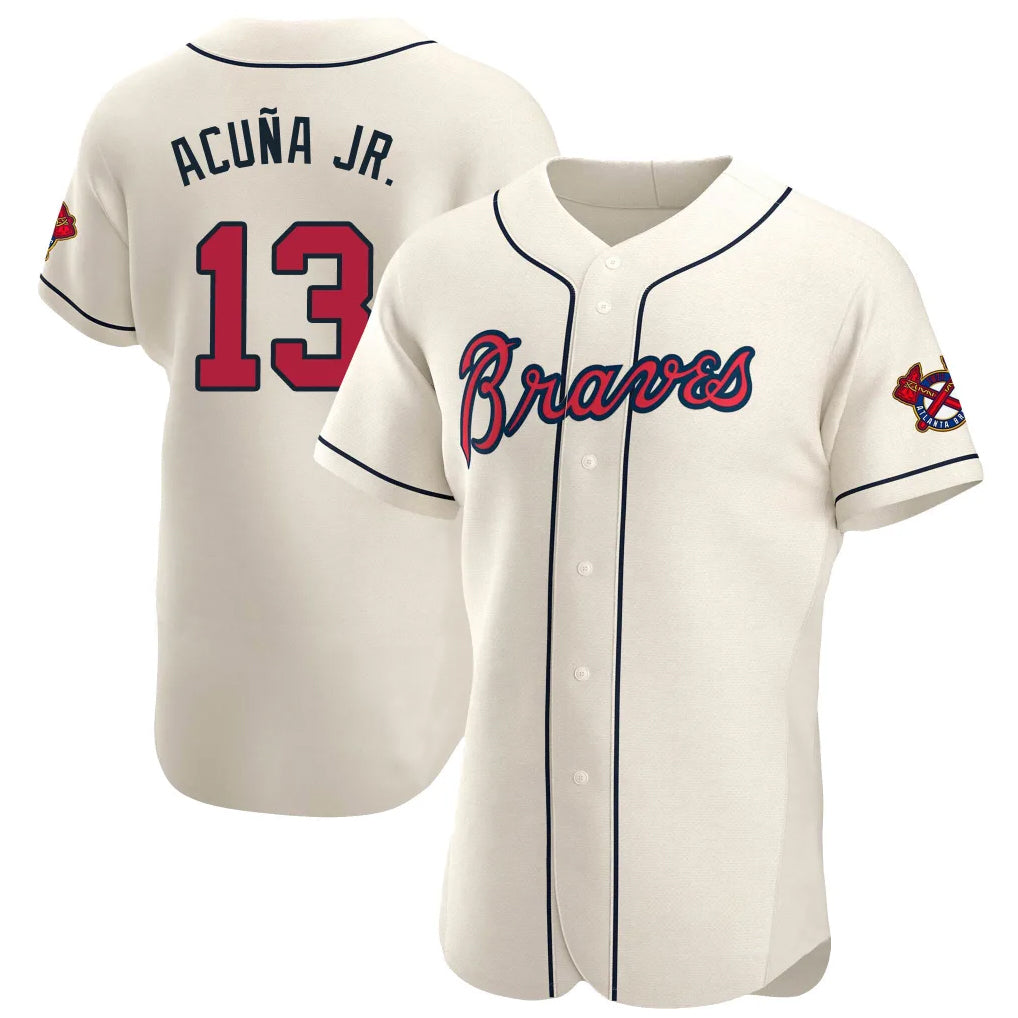 A.Braves #13 Ronald Acuna Jr Player Cream Limited Elite Home Game Edoa Stitched Jerseys