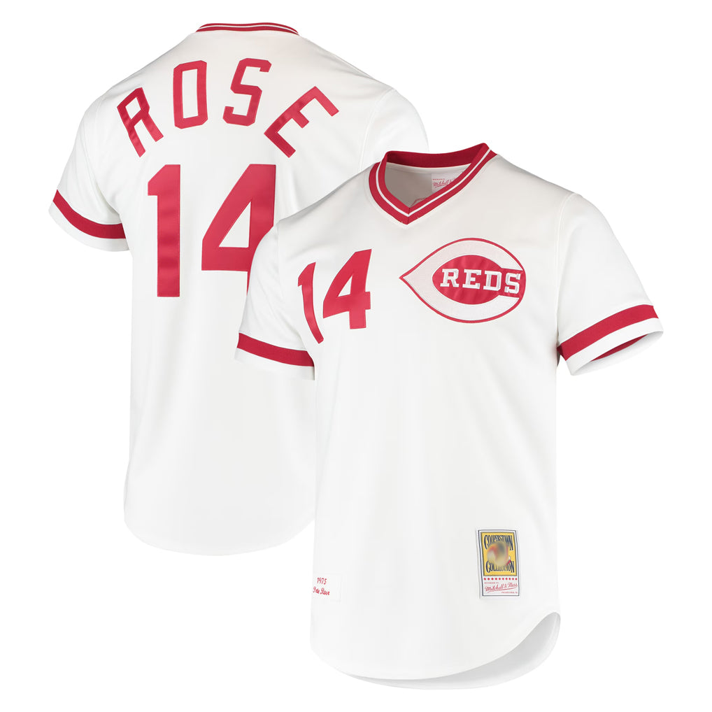 C.Reds #14 Pete Rose Player White Mitchell & Ness Throwback Cooperstown Mesh T-shirt Game Edoa Stitched Jerseys