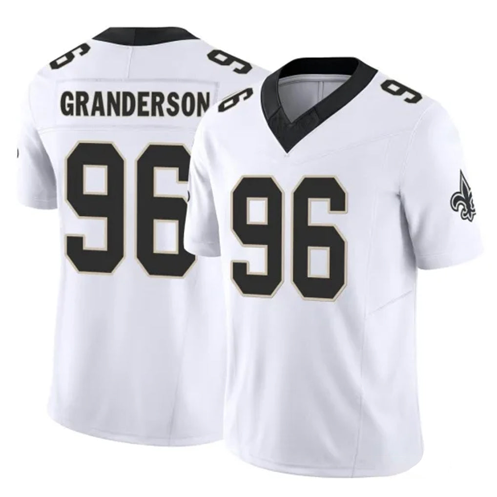 NO.Saints #96 Carl Granderson Player White Limited Vapor F.U.S.E. Home Game Edoa Stitched Jerseys