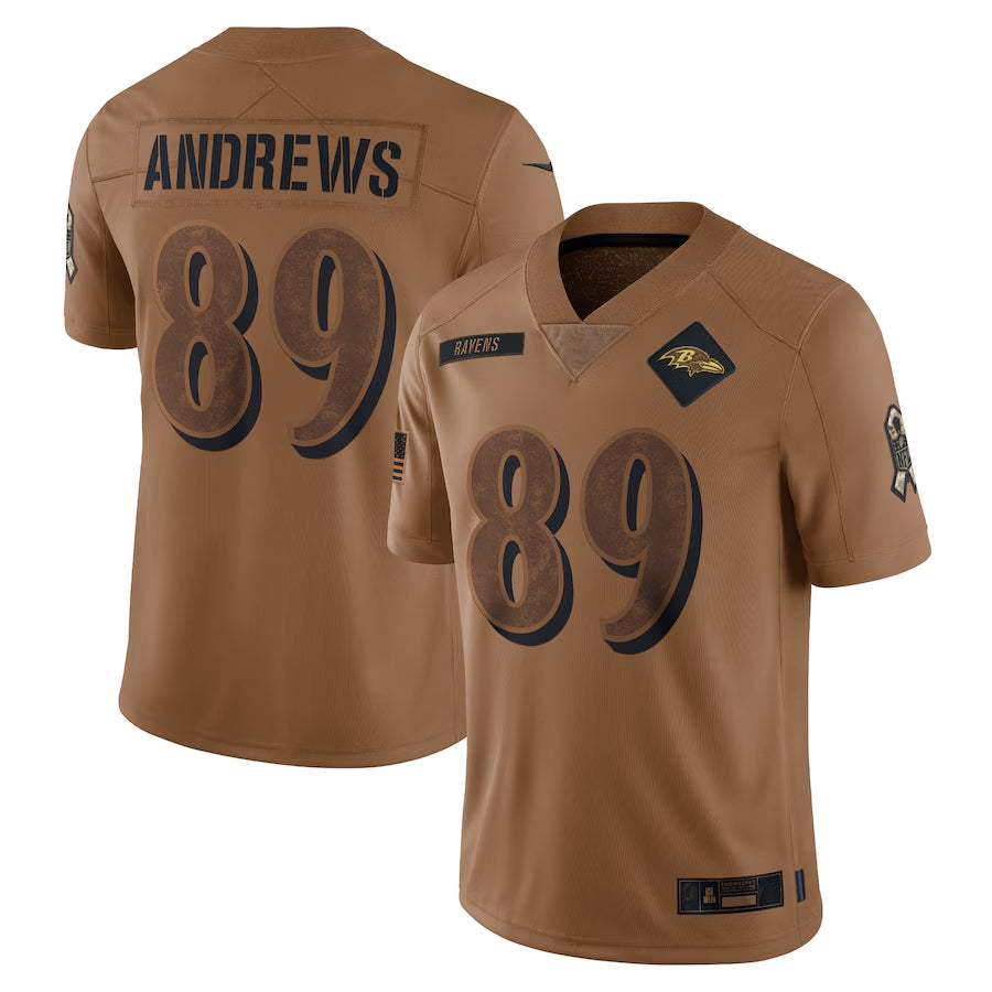 B.Ravens #89 Mark Andrews Player Brown Salute To Service Limited Edoa Stitched Jerseys
