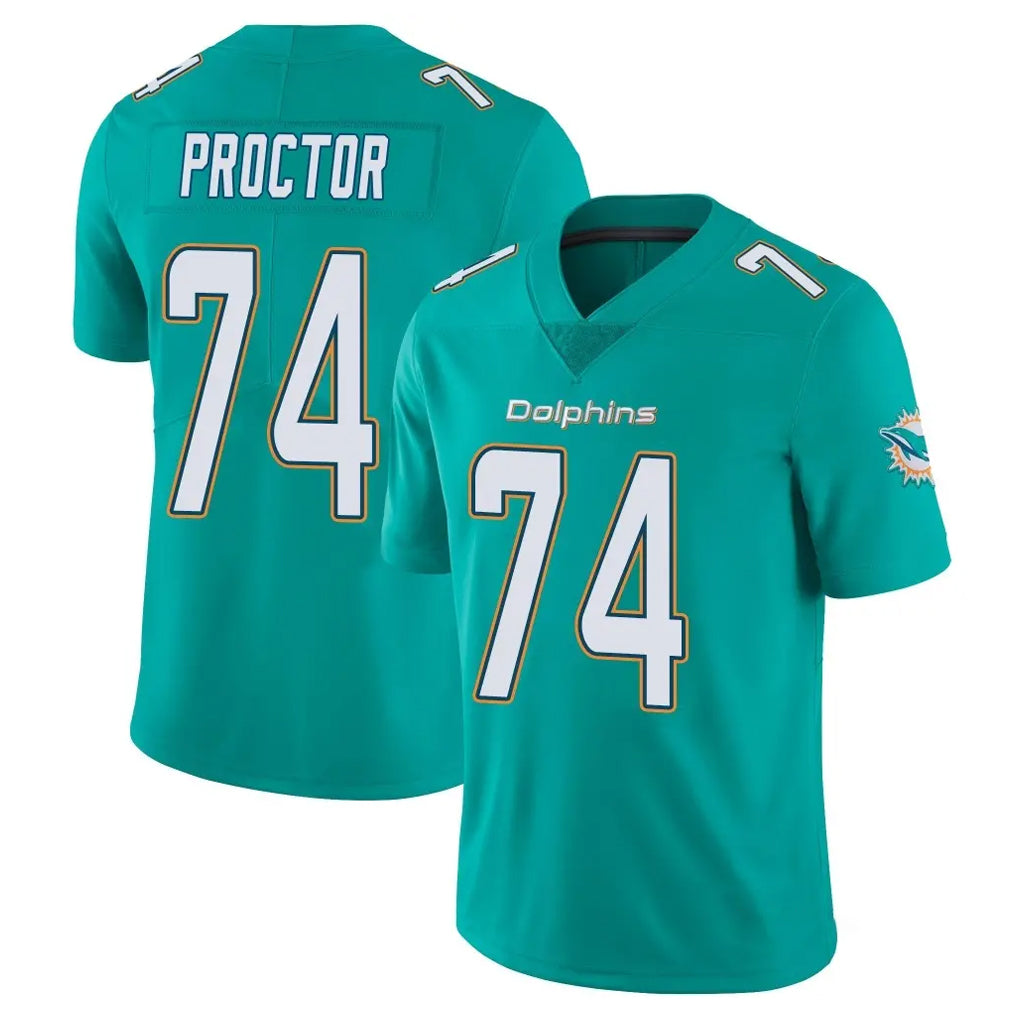 M.Dolphins #74 Kadyn Proctor Player Aqua Limited Vapor Untouchable Home Game Edoa Stitched Jerseys