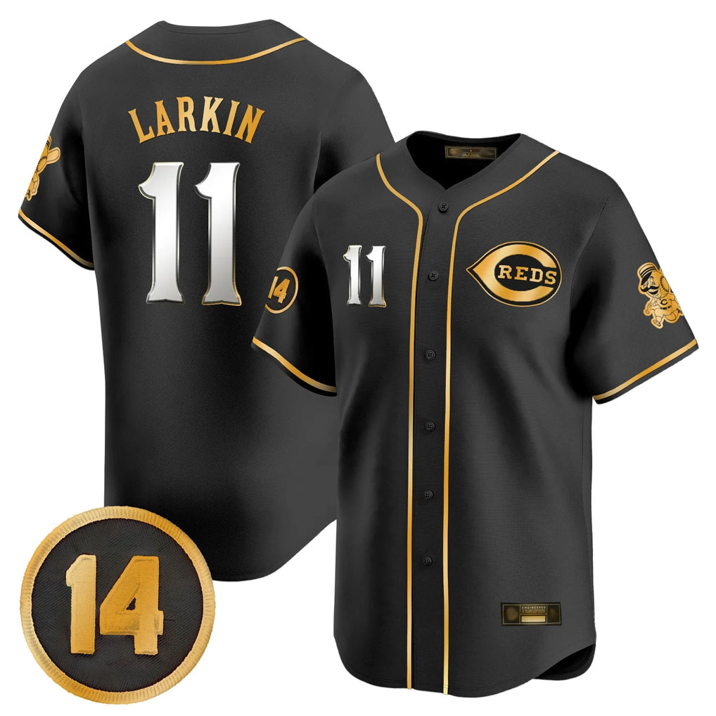 C.Reds #11 Barry Larkin Player Black-Gold Vapor Premier Limited Home Edoa Stitched Jerseys