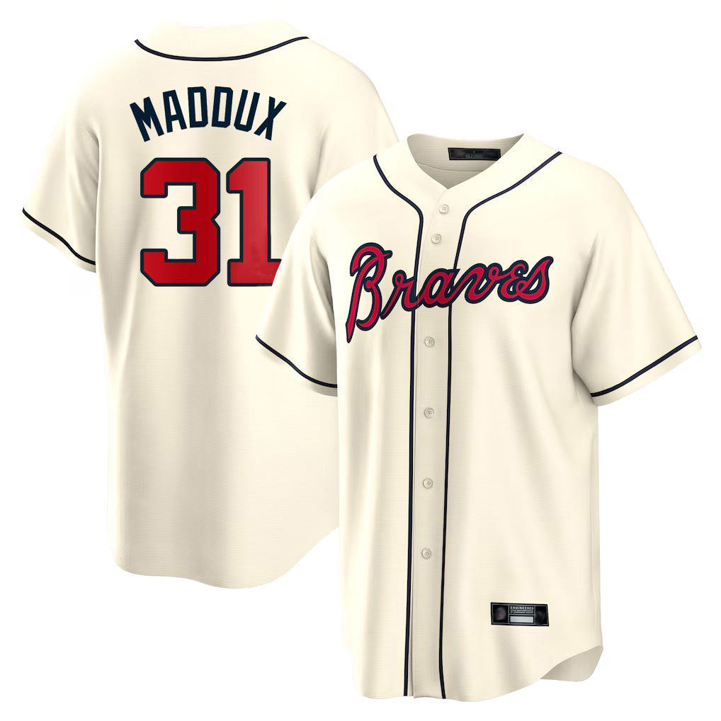 A.Braves #31 Greg Maddux Player Cream Home Game Edoa Stitched Jerseys