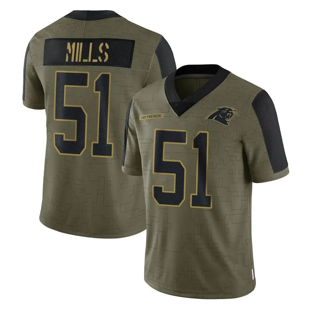 C.Panthers #51 Sam Mills Player Olive Salute to Service Limited Game Edoa Stitched Jerseys