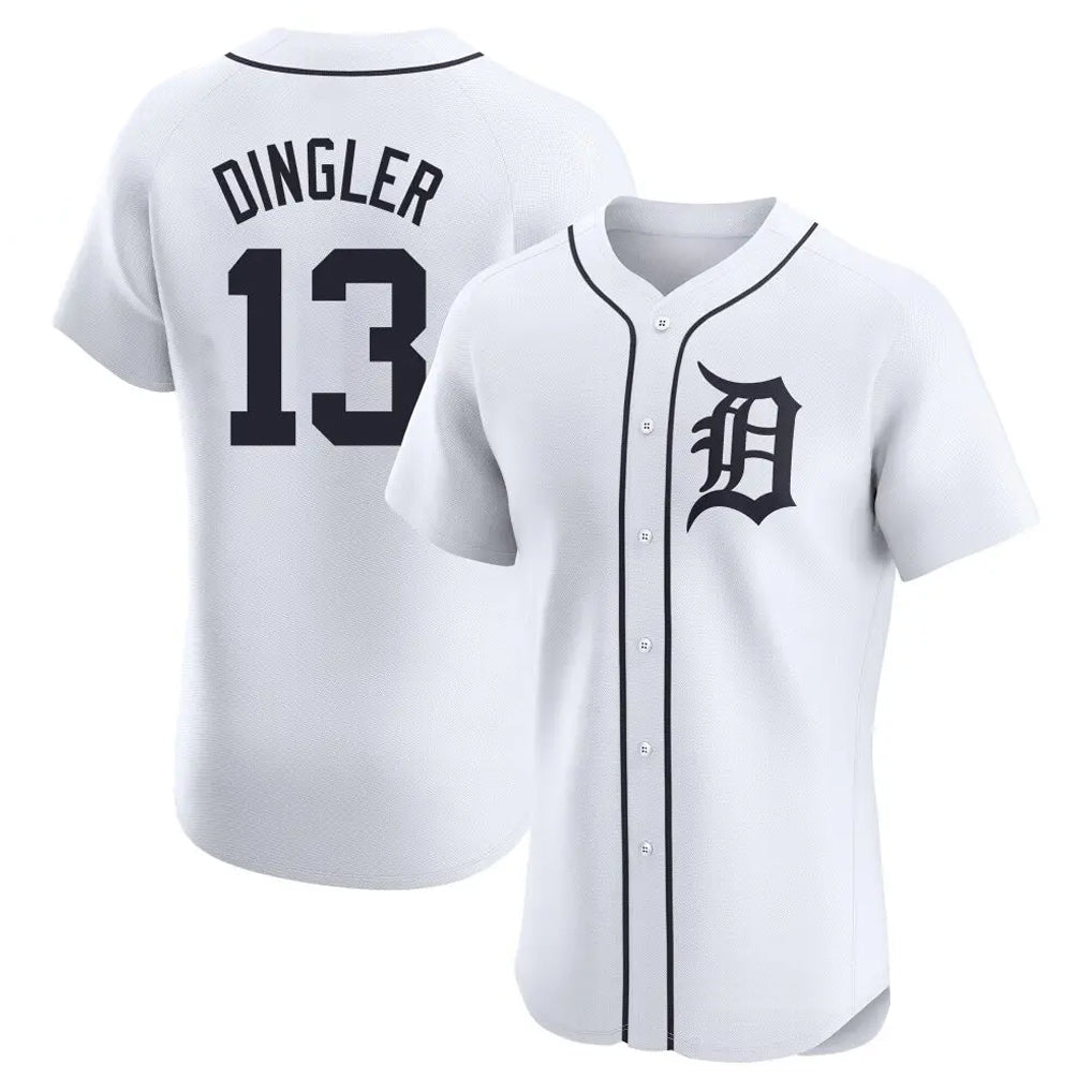 D.Tigers #13 Dillon Dingler Player White Limited Elite Home Edoa Stitched Jerseys