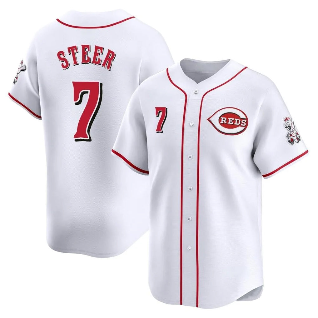 C.Reds #7 Spencer Steer Player White Home Limited Edoa Stitched Jerseys