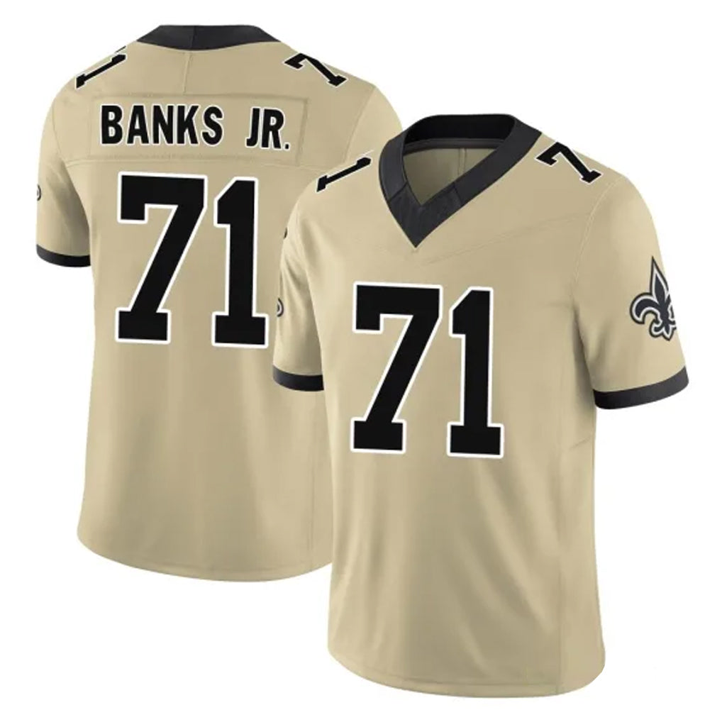 NO.Saints #71 Kelvin Banks Jr. Player Gold Limited Vapor F.U.S.E. Home Game Edoa Stitched Jerseys