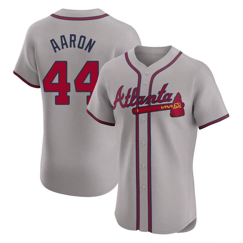 A.Braves #44 Hank Aaron Player Gray Limited Elite Home Game Edoa Stitched Jerseys