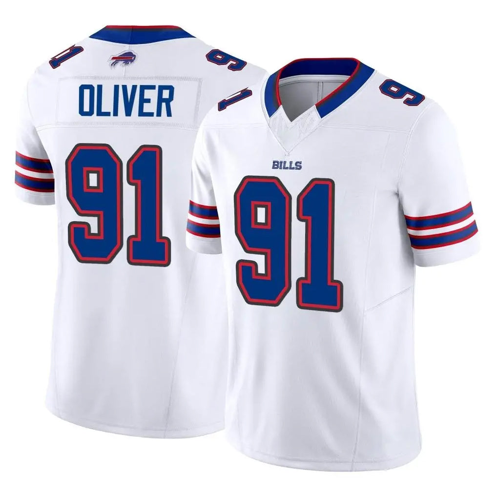 B.Bills #91 Ed Oliver Player White Vapor F.U.S.E. Jersey Limited Home Game Edoa Stitched Jerseys