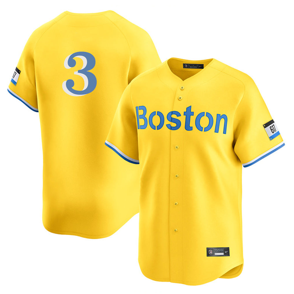B.Red Sox #3 Ceddanne Rafaela Player Yellow Limited Home Game Edoa Stitched Jerseys
