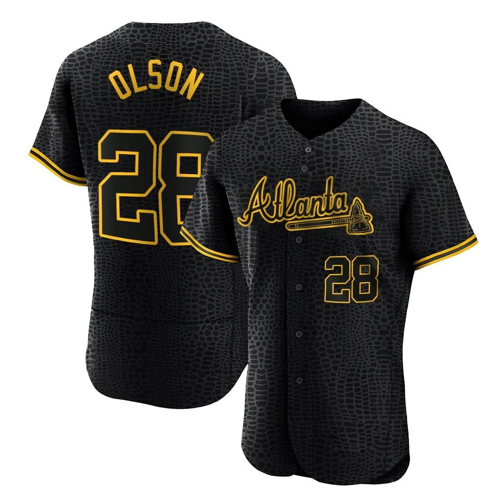 A.Braves #28 Matt Olson Player Black Snake Skin City Limited Elite Home Game Edoa Stitched Jerseys