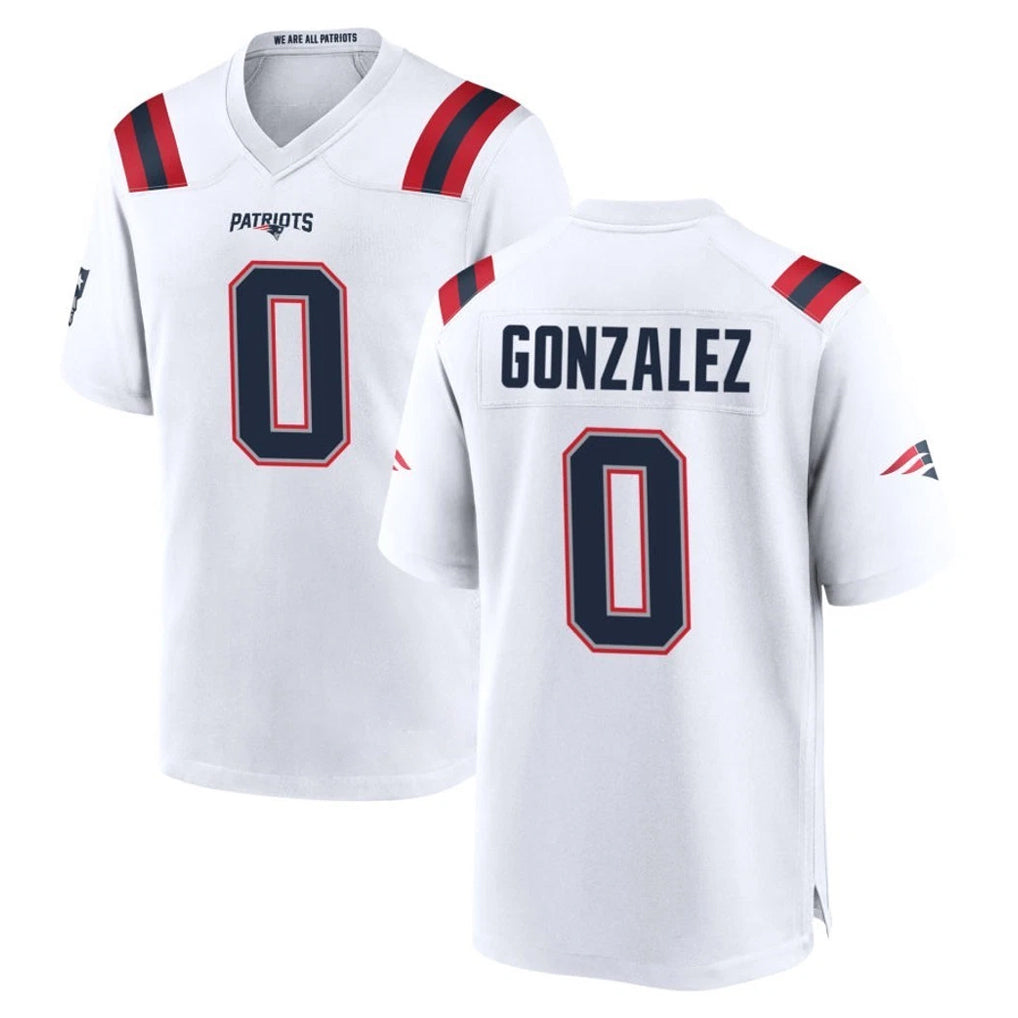 NE.Patriots #0 Christian Gonzalez Player White Home Game Edoa Stitched Jerseys