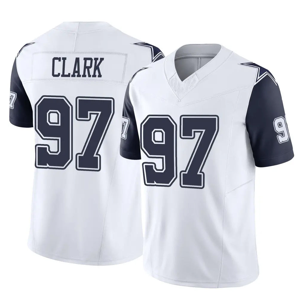 D.Cowboys #97 Kenny Clark Player White-Navy Limited Vapor F.U.S.E. Home Game Edoa Stitched Jerseys