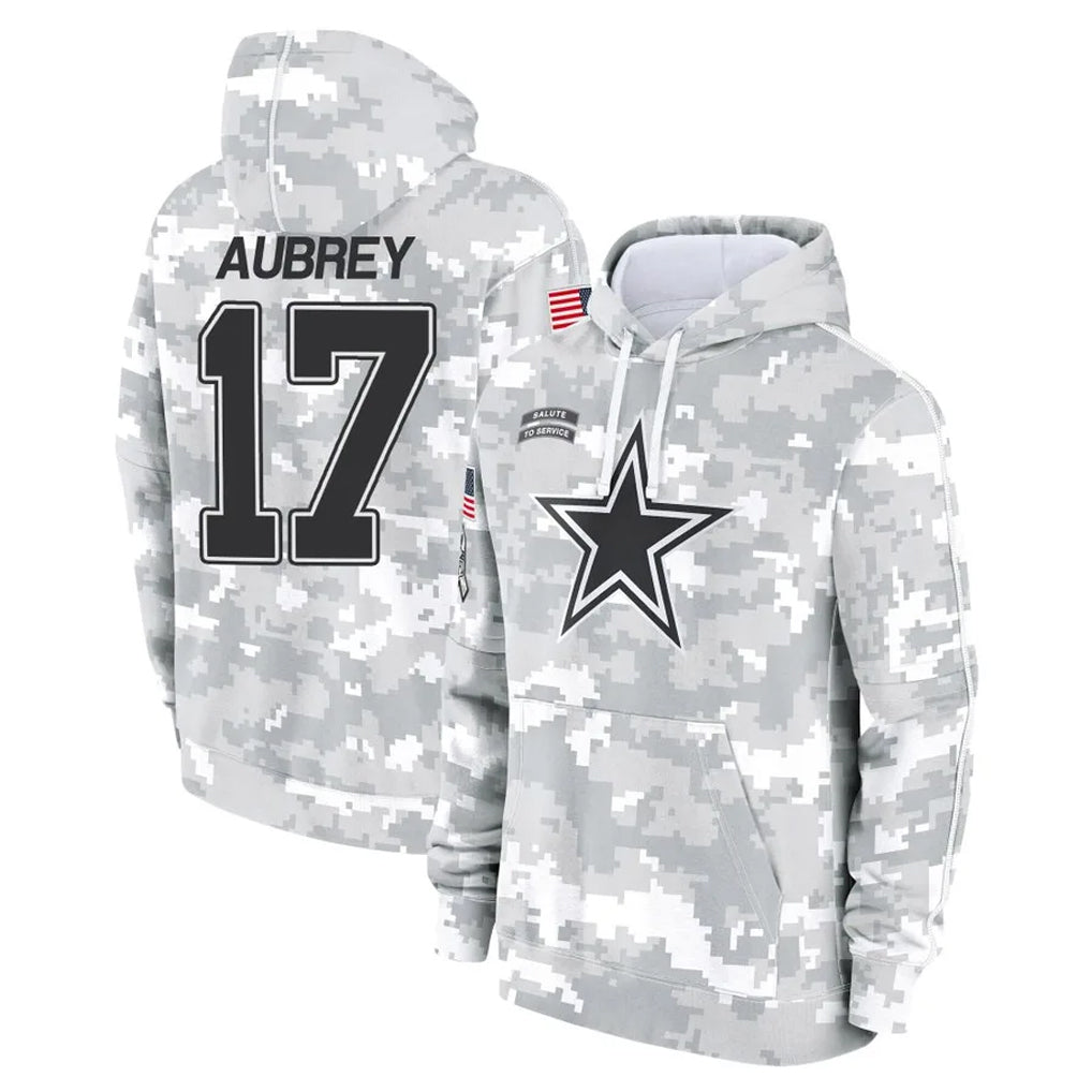 D.Cowboys #17 Brandon Aubrey Player Arctic Camo Salute to Service Hoodies Limited Game Edoa Stitched Jerseys