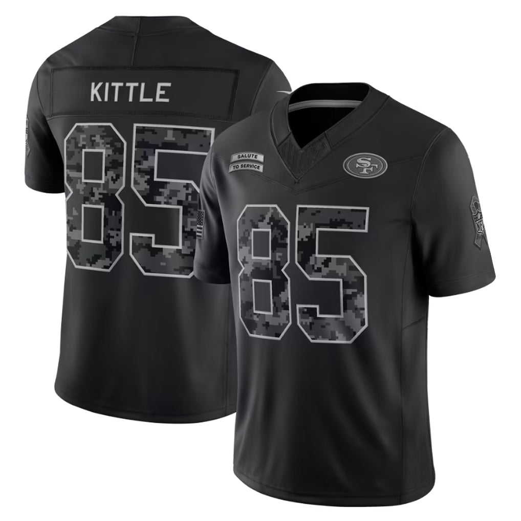 SF.49ers #85 George Kittle Player Black Limited 2026 Salute to Service Home Game Edoa Stitched Jerseys