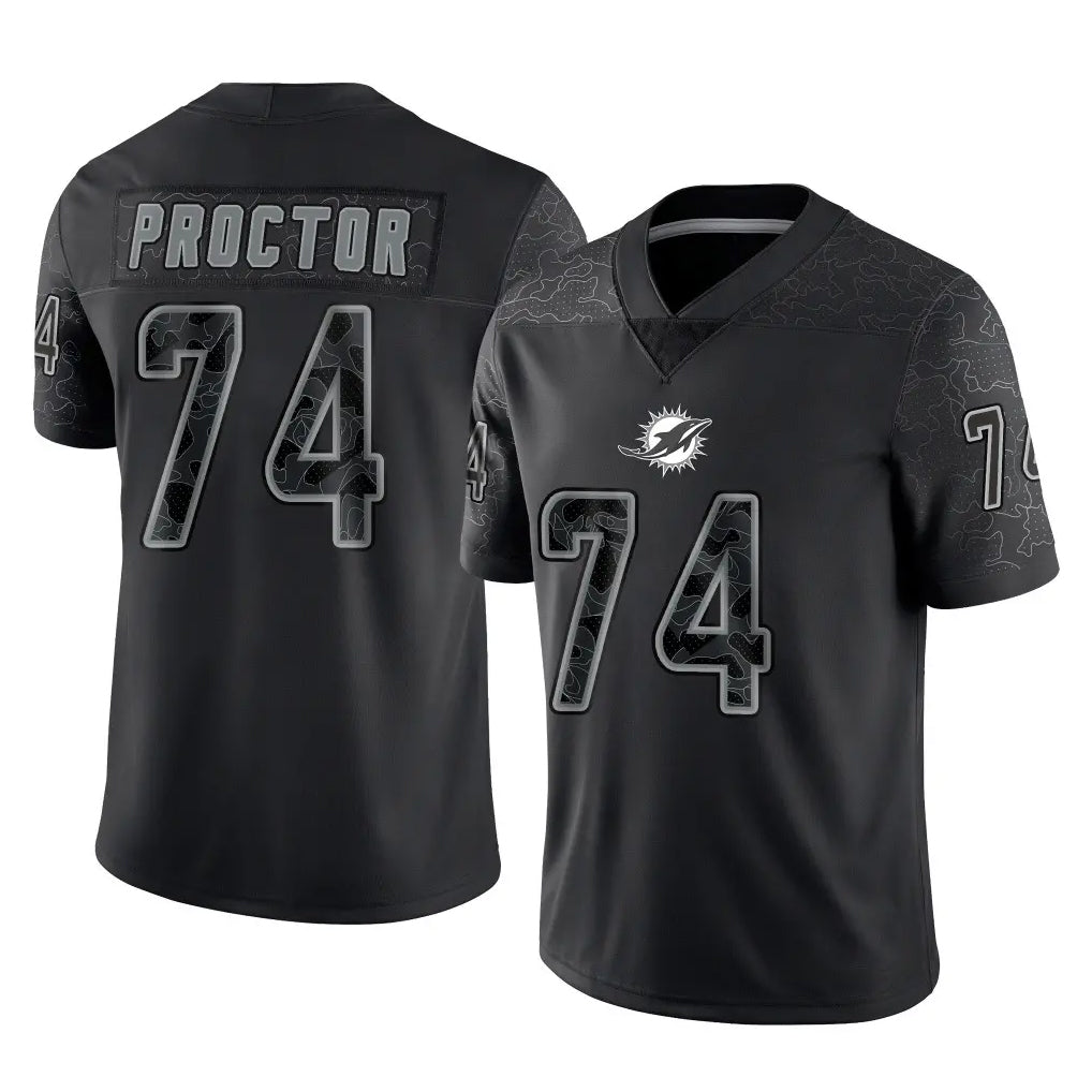 M.Dolphins #74 Kadyn Proctor Player Black Reflective Limited Game Edoa Stitched Jerseys