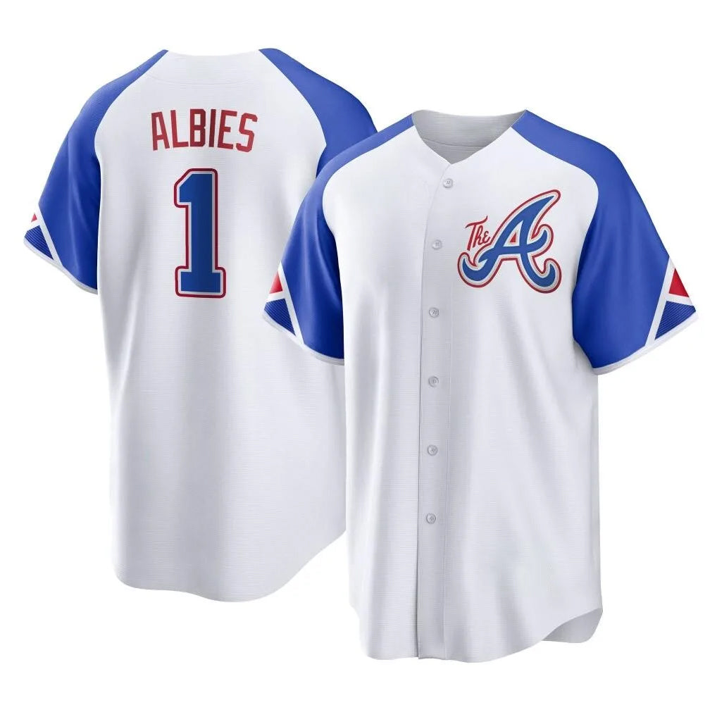 A.Braves #1 Ozzie Albies Player White City Connect Home Game Edoa Stitched Jerseys