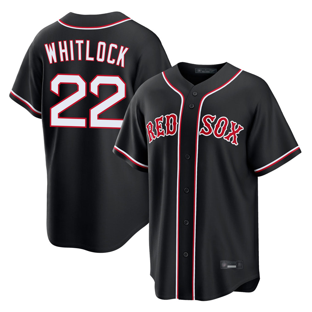 B.Red Sox #22 Garrett Whitlock Player Black Out Home Game Edoa Stitched Jerseys