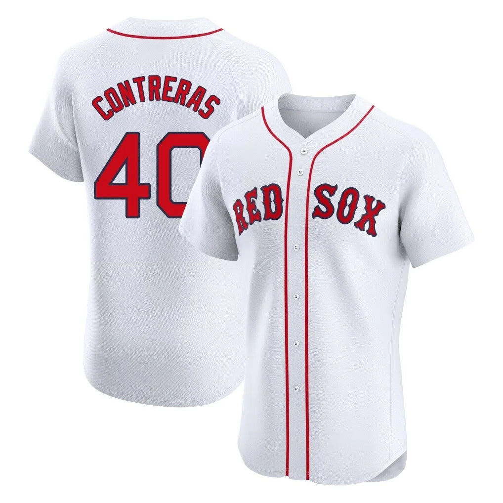 B.Red Sox #40 Willson Contreras Player White Limited Elite Home Game Edoa Stitched Jerseys