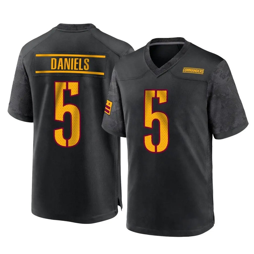W.Commanders #5 Jayden Daniels Player Black Home Game Edoa Stitched Jerseys