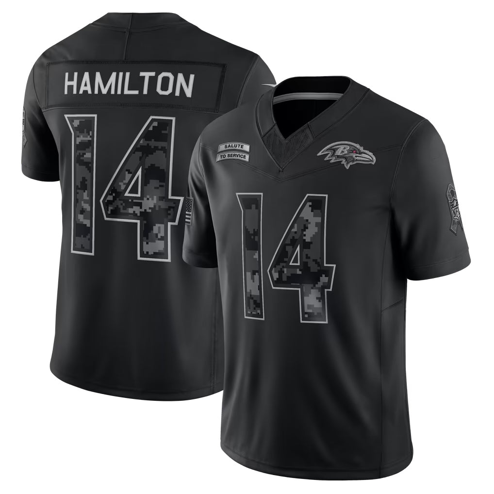 B.Ravens #14 Kyle Hamilton Player Black Limited 2026 Salute to Service Home Game Edoa Stitched Jerseys