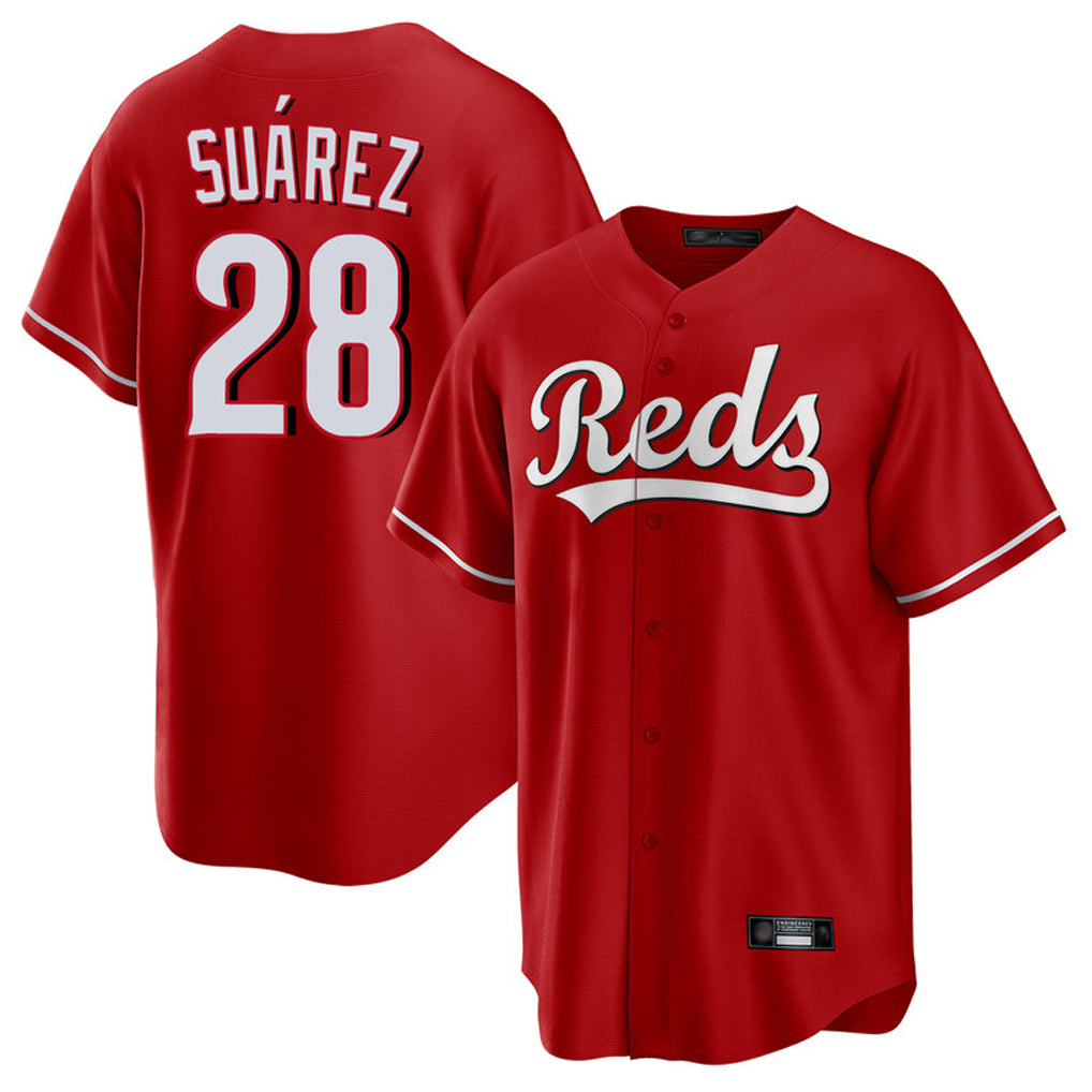 C.Reds #28 Eugenio Su¨¢rez Player Red Home Game Edoa Stitched Jerseys
