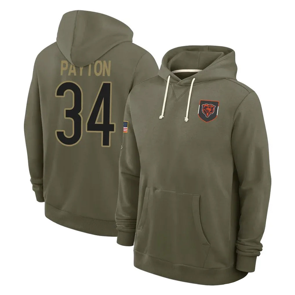 C.Bears #34 Walter Payton Player Olive Salute to Service Pullover Hoodies Limited Edoa Stitched Jerseys