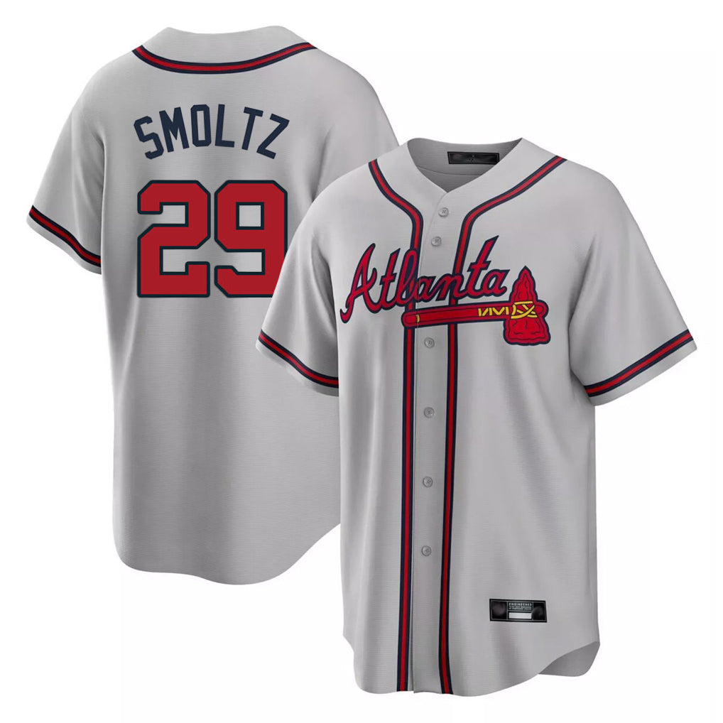 A.Braves #29 John Smoltz Player Gray Home Game Edoa Stitched Jerseys