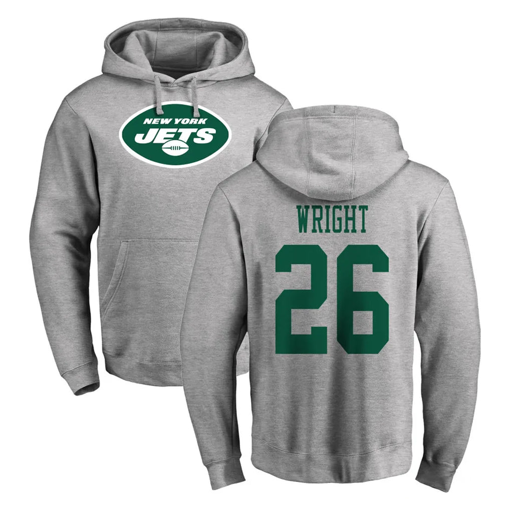 NY.Jets #26 Nahshon Wright Player Gray LOGO Pullover Hoodies Limited Game Edoa Stitched Jerseys